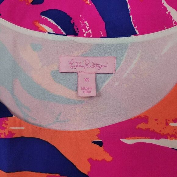 Lilly Pulitzer Jackie Shift‎ Dress Sz XS 100% Silk Bomber Blue Plume Blume 23198 - Picture 5 of 12